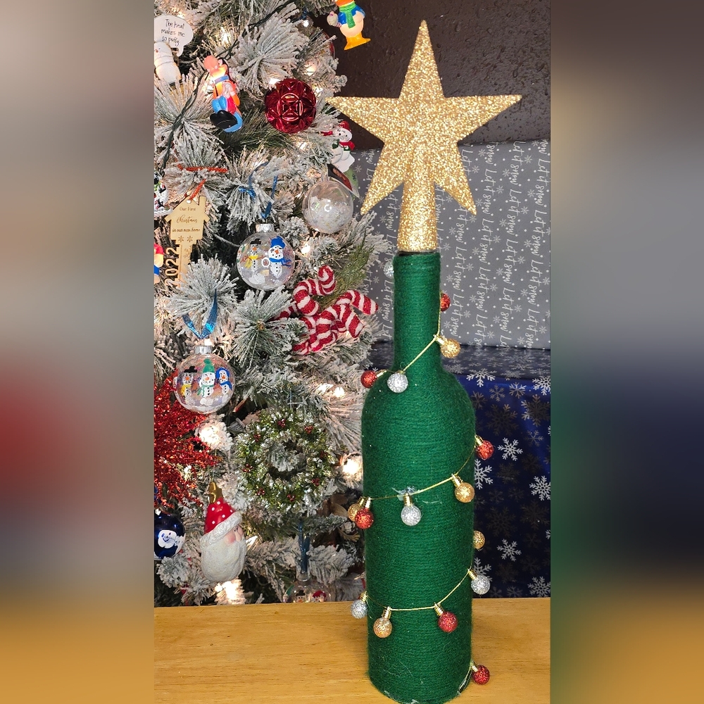 Christmas Tree Wine Bottle Decor